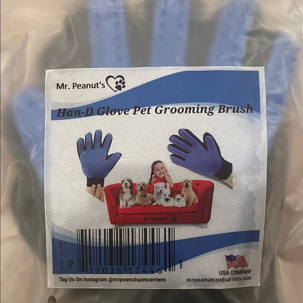 Mr. Peanut’s Pet Grooming Glove Dog Cat Deshedding Brush Blue Black